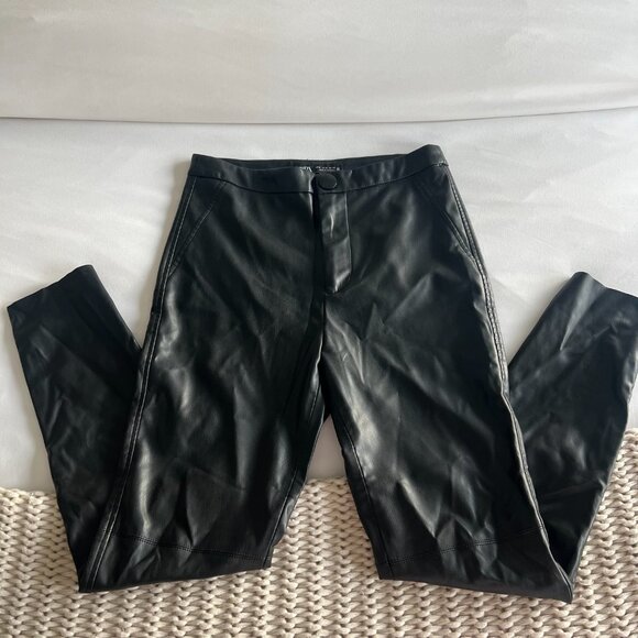 Zara Women's Skinny Black Faux Leather Pants with Ankle Zippers Medium - Picture 3 of 8